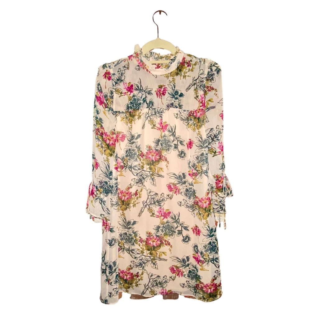 Express Floral Cream Chiffon Shift Dress